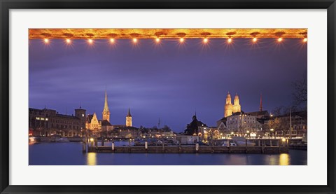Framed Switzerland, Zurich, Cityscape of Zurich at Christmas Print