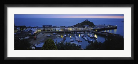 Framed High angle view of boats docked at the harbor, Devon, England Print