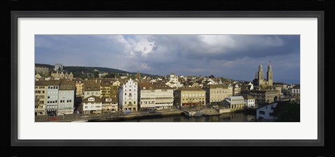 Framed High Angle View Of A City, Grossmunster Cathedral, Zurich, Switzerland Print