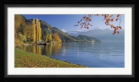 Framed Switzerland, Canton Lucerne, Lake Vierwaldstattersee Vitznau, Panoramic view of mountains around a lake Print