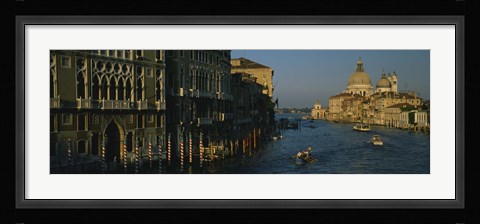 Framed High angle view of boats in a canal, Santa Maria Della Salute, Grand Canal, Venice, Italy Print