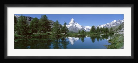 Framed Reflection of a mountain in a lake, Matterhorn, Riffelsee Lake, Pennine Alps, Zermatt, Valley, Switzerland Print