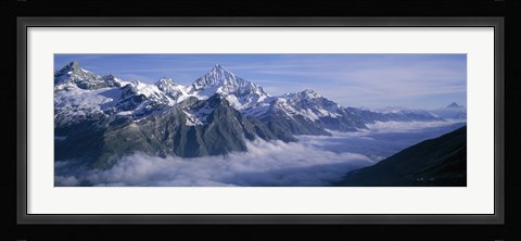 Framed Aerial View Of Clouds Over Mountains, Swiss Alps, Switzerland Print