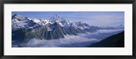 Framed Aerial View Of Clouds Over Mountains, Swiss Alps, Switzerland Print