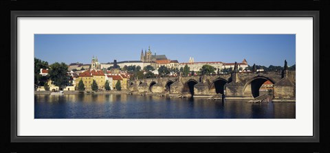 Framed Arch bridge across a river, Charles Bridge, Vltava River, Prague, Czech Republic Print