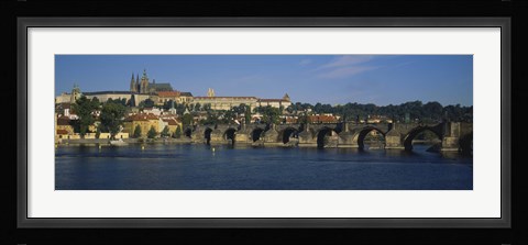 Framed Bridge across a river, Charles Bridge, Vltava River, Prague, Czech Republic Print