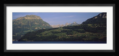 Framed Houses on mountains, Schwyz, Canton Of Schwyz, Switzerland Print