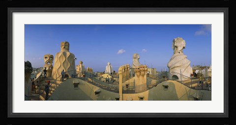 Framed Chimneys on the roof of a building, Casa Mila, Barcelona, Catalonia, Spain Print