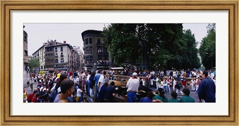 Framed Crowd at Festival of San Fermin, running of the bulls, Pamplona, Navarre, Spain Print