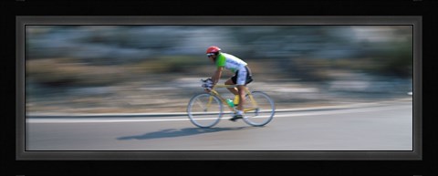 Framed Bike racer participating in a bicycle race, Sitges, Barcelona, Catalonia, Spain Print