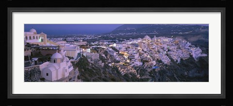 Framed Buildings, Houses, Night, Fira, Santorini Greece Print
