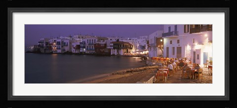 Framed Buildings On Water, Little Venice, Mykanos, Greece Print