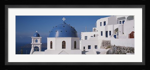 Framed Greece, Santorini, Fira, Church of Anastasis, Blue dome on a Church Print