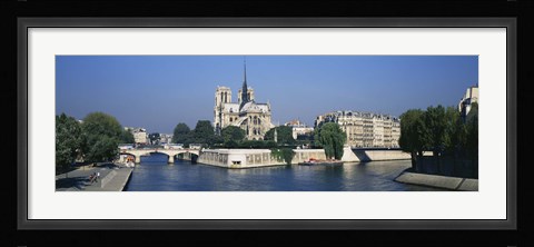 Framed Cathedral along a river, Notre Dame Cathedral, Seine River, Paris, France Print