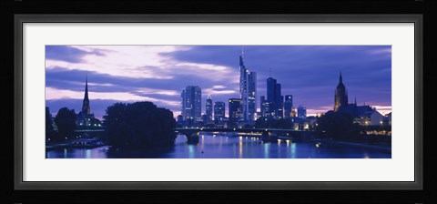 Framed Buildings lit up at night, Frankfurt, Germany Print