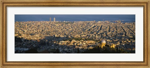 Framed High Angle View Of A Cityscape, Barcelona, Spain Print