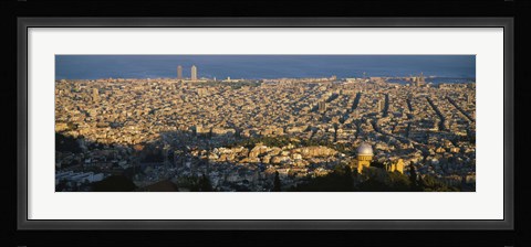 Framed High Angle View Of A Cityscape, Barcelona, Spain Print
