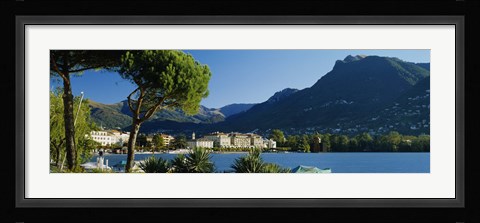 Framed City on the waterfront, Lake Lugano, Lugano, Switzerland Print