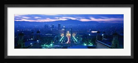 Framed Barcelona, Spain at Night Print