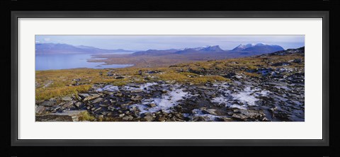 Framed Lake on a landscape, Njulla, Lake Torne, Lapland, Sweden Print