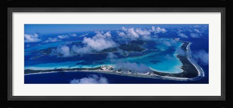 Framed Aerial View Of An Island, Bora Bora, French Polynesia Print