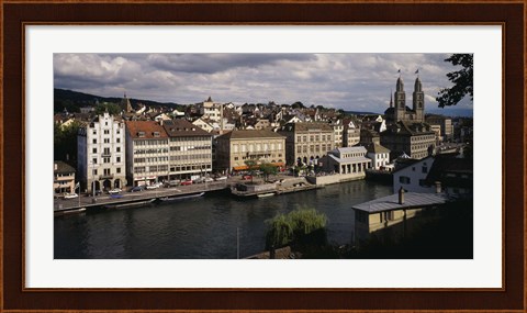 Framed High angle view of buildings along a river, River Limmat, Zurich, Switzerland Print