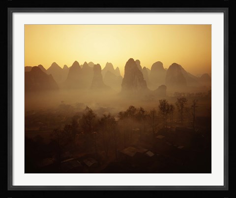 Framed Sunrise in Mountains Guilin China Print