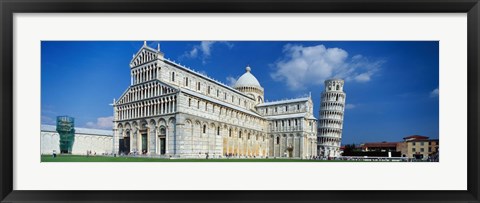 Framed Facade of a cathedral with a tower, Pisa Cathedral, Leaning Tower of Pisa, Pisa, Tuscany, Italy Print