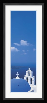 Framed Church dome and belfry, Santorini Island Greece Print