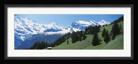 Framed Valley and snow covered peaks, Murren Switzerland Print