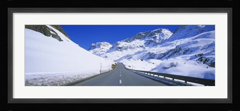 Framed Empty road passing through a polar landscape, Route 3, Graubunden, Switzerland Print