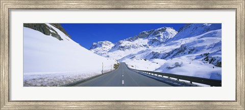 Framed Empty road passing through a polar landscape, Route 3, Graubunden, Switzerland Print