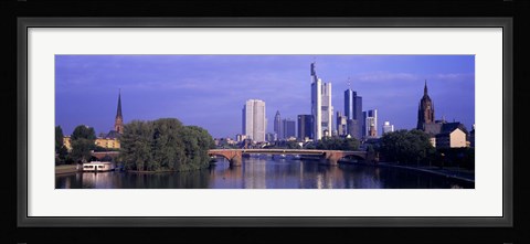 Framed Skyline Main River Frankfurt Germany Print