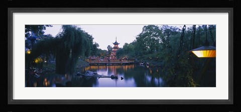 Framed Pagoda lit up at dusk, Tivoli Gardens, Copenhagen, Denmark Print