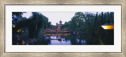 Framed Pagoda lit up at dusk, Tivoli Gardens, Copenhagen, Denmark Print