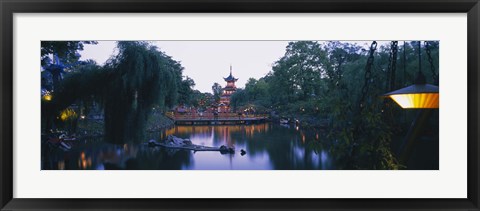 Framed Pagoda lit up at dusk, Tivoli Gardens, Copenhagen, Denmark Print