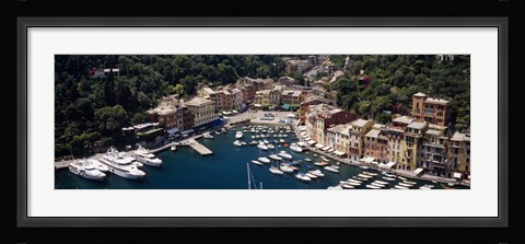 Framed High angle view of boats docked at a harbor, Italian Riviera, Portofino, Italy Print