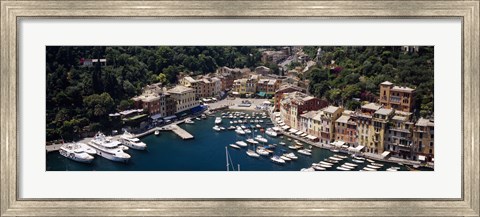Framed High angle view of boats docked at a harbor, Italian Riviera, Portofino, Italy Print