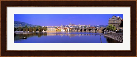 Framed Birght Purple Sky Over Charles Bridge, Prague, Czech Republic Print