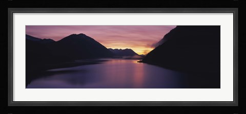 Framed Sunset over a lake, Sylvenstein Lake, Bavarian Alps, Germany Print
