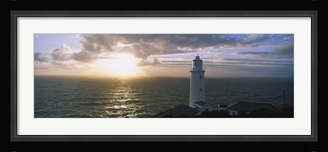 Framed Lighthouse in the sea, Trevose Head Lighthouse, Cornwall, England Print