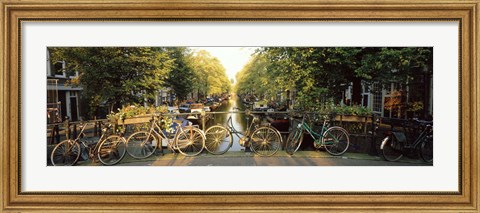 Framed Bicycles On Bridge Over Canal, Amsterdam, Netherlands Print