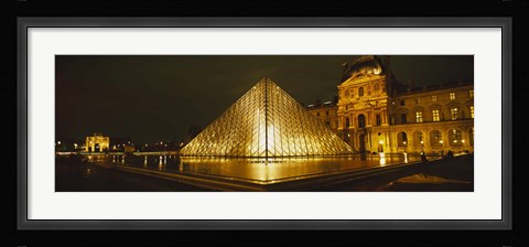 Framed Museum lit up at night, Musee Du Louvre, Paris, France Print