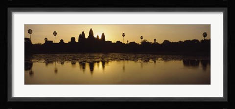 Framed Silhouette Of A Temple At Sunrise, Angkor Wat, Cambodia Print