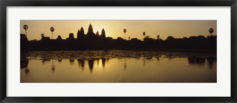 Framed Silhouette Of A Temple At Sunrise, Angkor Wat, Cambodia Print