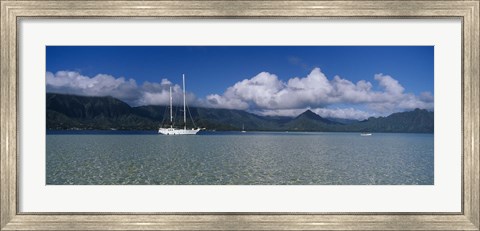 Framed Sailboat in a bay, Kaneohe Bay, Oahu, Hawaii, USA Print