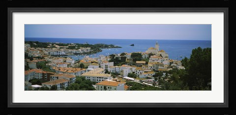 Framed High angle view of a city, Cadaquez, Barcelona, Spain Print