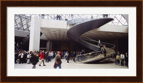 Framed Group of people in a museum, Louvre Pyramid, Paris, France Print