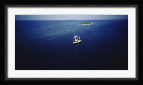 Framed High angle view of a sailboat in the ocean, Heron Island, Great Barrier Reef, Queensland, Australia Print