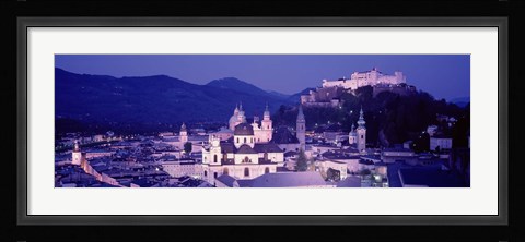 Framed Austria, Salzburg, Panoramic view of the city in dusk Print